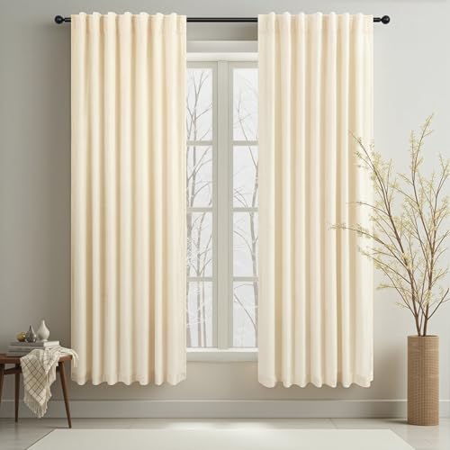 Beige Cream Velvet Curtains 72 Inch Long for Bedroom Luxury Living Room Darkening Sound Proof Thermal Curtain for Summer Heat Blocking Light Drape Neutral Rustic Vintage Victoria 52x72 Length 2 Panels - color: Cream Beige, size: 52"W x 72"L (Pack of 2)