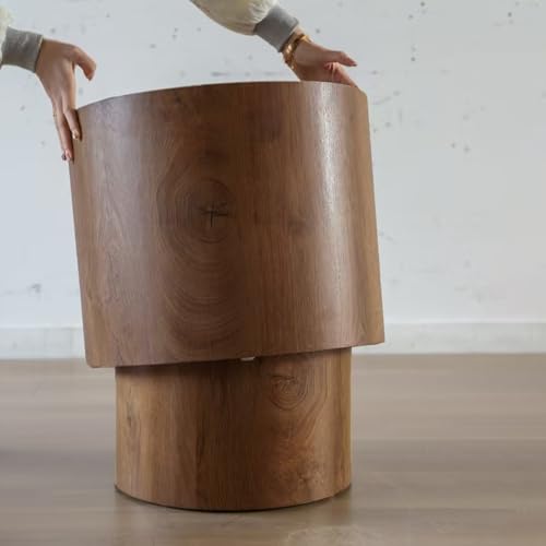 Round Nesting Coffee Table Set of 2 Living Room, No Assembly | Modern Wooden Center Tables, Tea Table for Apartment, Small Circle Accent End Table Set, Brown Wood - color: A-brown Wood