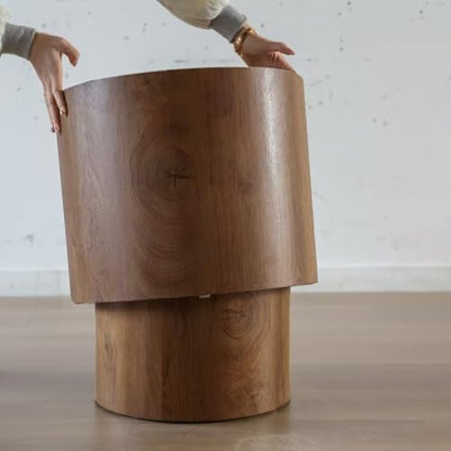 Round Nesting Coffee Table Set of 2 Living Room, No Assembly | Modern Wooden Center Tables, Tea Table for Apartment, Small Circle Accent End Table Set, Brown Wood - color: A-brown Wood