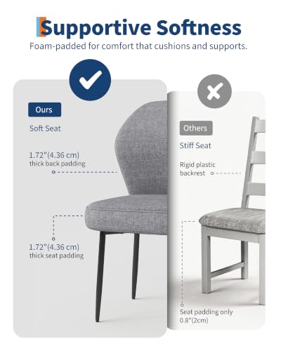 Garvee Linen Dining Chairs Set of 4, Modern Fabric Upholstered Kitchen Side Chairs with Metal Pegs, Grey - color: Grey, size: Set of 4