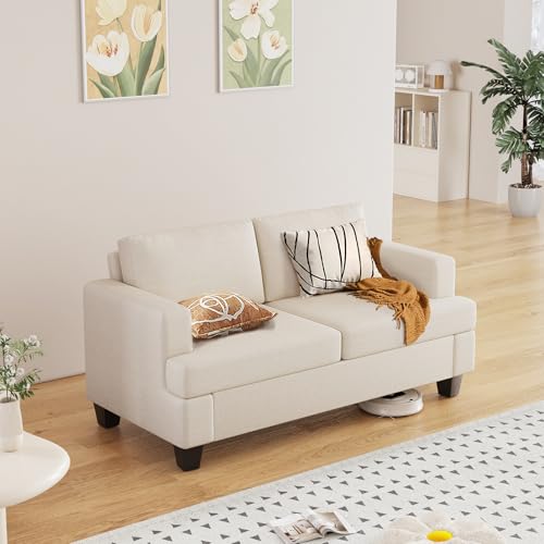 Furnimart 62" Loveseat Couch, Modern Love Seat Couches for Small Spaces, Beige Linen Sofa, Deep Seat Sofa for Living Room, Small 2 Seater Couch for Bedroom, Office - color: Beige, size: Loveseat 62"