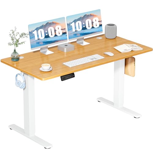 DUMOS 55 Inch Electric Standing Desk, Memory Adjustable Home Office Desk | Sit Stand Up Desk for Work Home Office,Adjustable Desk, Rising Computer Table with Splice Board,Cable Management,Hook,Oak - color: Natural Oak, size: 55-Inch