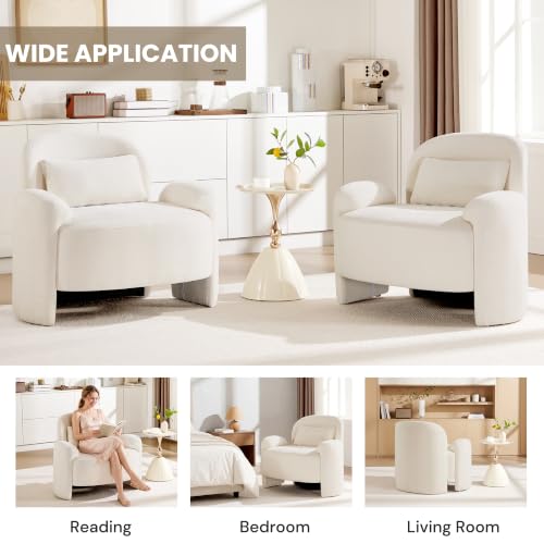 Accent Chair for Living Room, Modern Chenille Fabric Lounge Reading Sofa Chair with Lumbar Pillow, Upholstered Arm Chairs for Bedroom, Office, Beige - color: Beige