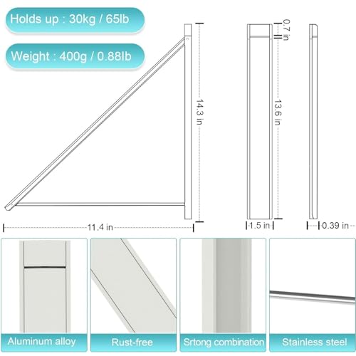 Foldable Wall Mount Drying Rack, 65lb, Space Saving White | 65lb capacity aluminum, retractable wall mount, no drill option, rust-proof, indoor outdoor use, laundry room space saver - color: White
