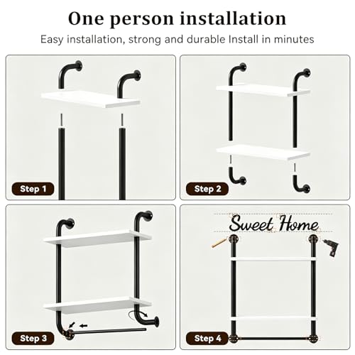 3 Tier Wall Shelves Over Toilet Rustic Industrial Floating Shelf - color: White, size: 2 tier