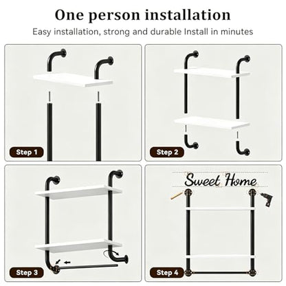 3 Tier Wall Shelves Over Toilet Rustic Industrial Floating Shelf - color: White, size: 2 tier