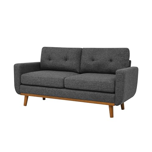 67" Gray Loveseat Sofa, Mid Century Modern Love Seat Sofas and Comfy Couches for Living Room, Button Tufted Small Cloud Couch for Bedroom Office Apartment Small Space, Easy Assembly (Dark Gray) - color: Dark Gray