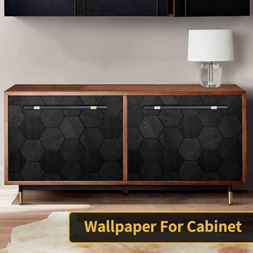 Self Adhesive Black Peel and Stick Wallpaper 15.7" X 78" 3D Hexagon | Geometric Embossed Contact Paper Removable Easy Peel Off Wallpaper Textured Wall Paper for Cabinet Bedroom - color: Black, size: 15.7" x 78"