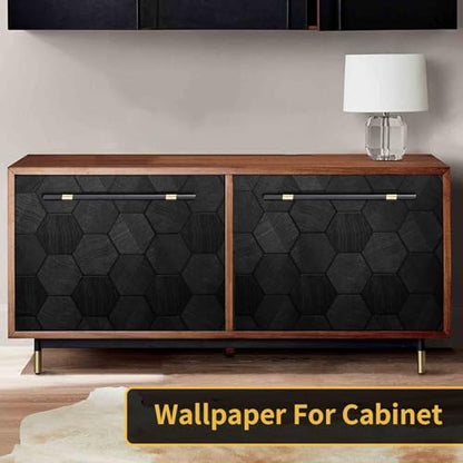 Self Adhesive Black Peel and Stick Wallpaper 15.7" X 78" 3D Hexagon | Geometric Embossed Contact Paper Removable Easy Peel Off Wallpaper Textured Wall Paper for Cabinet Bedroom - color: Black, size: 15.7" x 78"