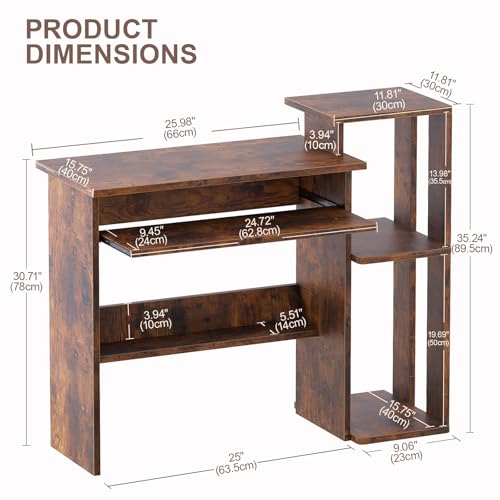 ALISENED Computer Desk with Storage Shelves, Home Office Desk with Monitor Stand, Small Writing Desk Table with Keyboard Tray,Study Table with CPU Stand for Small Spaces (35"-Rusitc Brown) - color: 35"-rusitc Brown