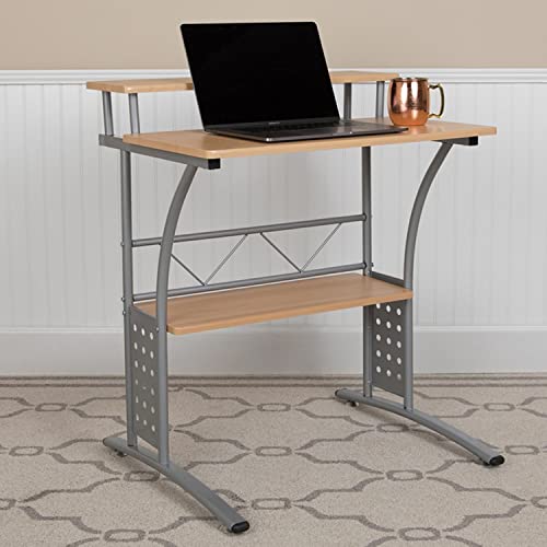 Flash Furniture Clifton Maple Computer Desk with Top and Lower Storage Shelves 28 Inch - color: Maple, size: 28 Inch