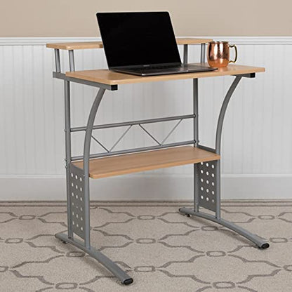 Flash Furniture Clifton Maple Computer Desk with Top and Lower Storage Shelves 28 Inch - color: Maple, size: 28 Inch