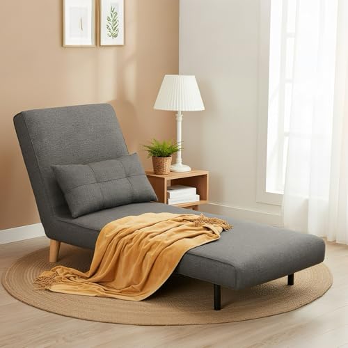 3 in 1 Convertible Sleeper Chair Bed, 6 Angle Backrest, Dark Gray | Chair Bed Futon for Adults with 6 Angle Adjustable Backrest, Single Sofa Bed for Living Room/Apartment/Office