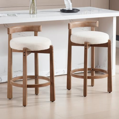 HEAH-YO Bar Stools Set of 2, 26" Linen Fabric Upholstered Counter Height Bar Stools, Modern Barstools Counter Stools with Wood Legs for Kitchen Island Dining Room Bar, Beige - color: 26.5" Beige Linen, size: Counter Height - Set of 2