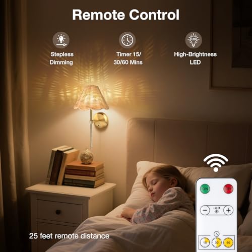 Battery Operated Boho Rattan Wall Sconce Set of 2, Stepless Dimming Magnetic Wall Lamp, 5200mAh Rechargeable Battery and Integrated LED, for Living Room Bedroom Hallway Corridor - size: Battery-Powered