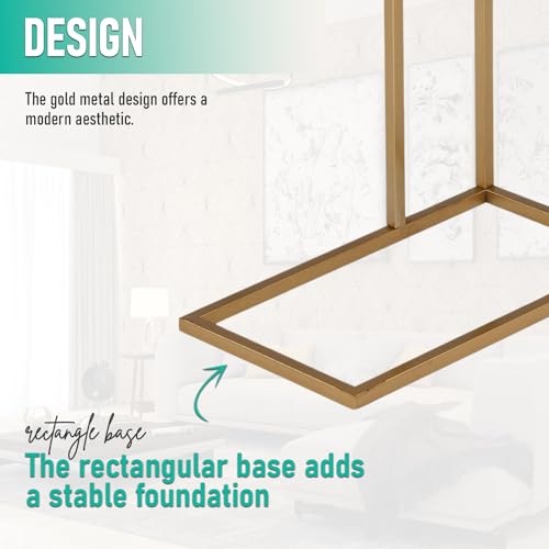 Kings Brand C Table for Sofa, Bed & Living Room, Gold Metal End Table | Space-Saving C-Shaped Design Slides Under Sofas, Beds & Chairs to Keep Drinks, Laptops & Everyday Essentials Nearby