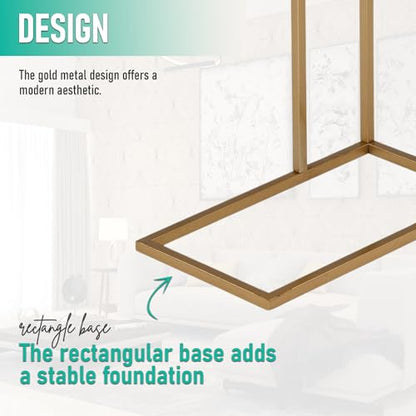 Kings Brand C Table for Sofa, Bed & Living Room, Gold Metal End Table | Space-Saving C-Shaped Design Slides Under Sofas, Beds & Chairs to Keep Drinks, Laptops & Everyday Essentials Nearby