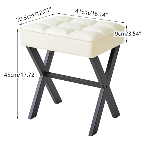 IBUYKE Square Makeup Stool with X-Leg, PU Vanity Chair, White LG-71W | Footrest Ottoman Seat Multi-Use Small Side Table Bedroom Living Room - color: White, size: 17.72"-Leather