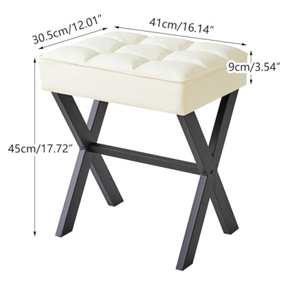 IBUYKE Square Makeup Stool with X-Leg, PU Vanity Chair, White LG-71W | Footrest Ottoman Seat Multi-Use Small Side Table Bedroom Living Room - color: White, size: 17.72"-Leather