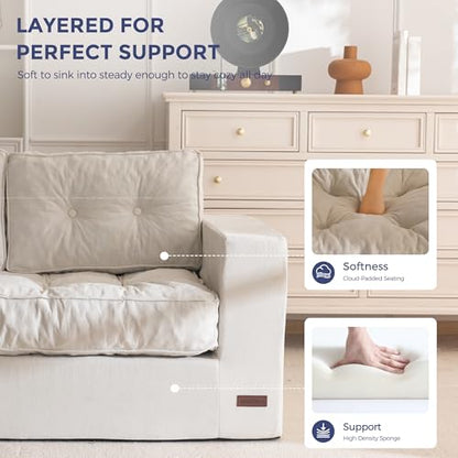 MAXYOYO 3-Seater Boneless Sofa Couch, Tufted Sofa Lounge for Living Room, Comfy Bean Bag Chair High-Density Foam Couch with Pillows, No Assembly Required - color: Chenille Light Grey, size: 3 Seater