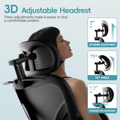 Ergonomic Office Chair, Home Office Desk Chairs with Adjustable Lumbar | Allion Ergonomic Mesh Computer Gaming Chairs with 3D Headrest, Flip-up Arms, Big Tall Reclining chair for Men Women, Black - color: Black