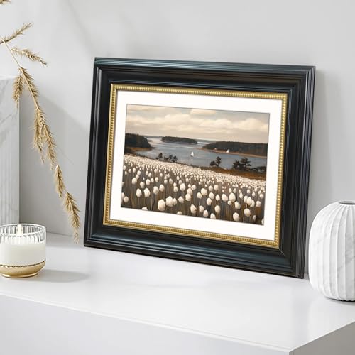 Gatheroad Black Framed Vintage Canvas Wall Art Prints, Landscape Wall Art, Retro Rustic Aesthetic Coastal Nautical Bathroom Decor, Floral Classic Home Accent for Living Room Bedroom Office, 12x16in - color: Pale Blossoms, size: 12X16inch
