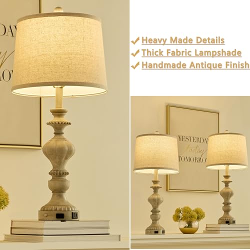 SAIWEYA 27.5" Farmhouse Table Lamps Set of 2, 3 Way Dimmable Touch Lamps | Touch Control, Dimmable, USB C+A Ports & AC Outlet, Bulbs Included, Bedside Nightstand Lamp for Living Room, Bedroom - color: Gray