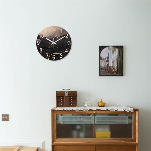Large Glass Wall Clocks Battery Operated 16 Inch | Round Marble Wall Clock for Living Room Bedroom Office Kitchen Black and Glod Wall Clock Silent Non Ticking - color: Black3, size: 16 Inch