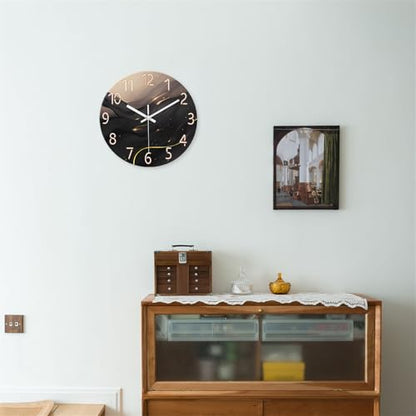 Large Glass Wall Clocks Battery Operated 16 Inch | Round Marble Wall Clock for Living Room Bedroom Office Kitchen Black and Glod Wall Clock Silent Non Ticking - color: Black3, size: 16 Inch
