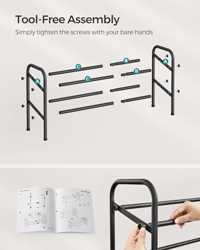 SONGMICS Expandable Shoe Rack, 2 Tier Shoe Rack Shelf, Adjustable Shoe Organizer Storage for 15 Pairs of Shoes, Metal Free Standing Shoe Racks for Closet, Front Door Entryway, Easy Assembly, Ink Black - size: 2 Tier (16.5"H)