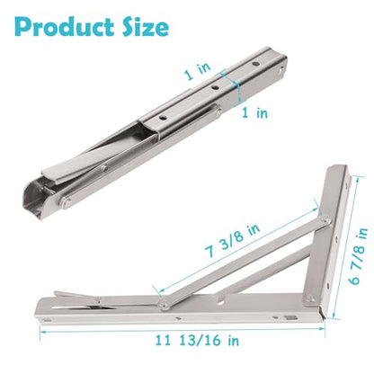 CLT 12'' Folding Shelf Brackets Max. Load 330 lb, Heavy Duty Stainless Steel DIY Wall Mounted Shelf Bracket Space Saving for Table Work Bench, Pack of 2 - size: 12 Inch, style: Silver