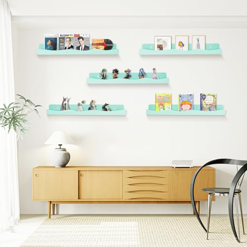 Nail Polish Wall Rack, 6-Shelf 15-Inch Light Green Acrylic Nail Polish Shelves with Removable Ends – Multi-Purpose Shelf for Essential Oils, Cosmetics Storage and Display for Salons and Bathrooms - color: Light Green