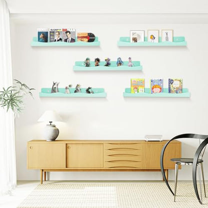 Nail Polish Wall Rack, 6-Shelf 15-Inch Light Green Acrylic Nail Polish Shelves with Removable Ends – Multi-Purpose Shelf for Essential Oils, Cosmetics Storage and Display for Salons and Bathrooms - color: Light Green