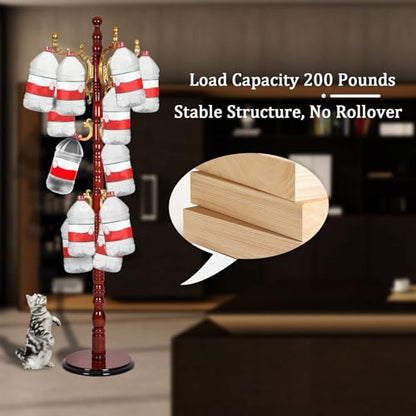 Coat Racks Free Standing with 14 Hooks, Natural Wood Coat Rack with Solid Round Base, Adjustable Height Coat Racks, Easy Assembly for Hallway, Bedroom and Office (Begonia color) - color: Begonia color