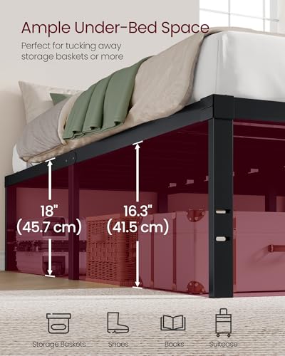 VASAGLE Full Metal Bed Frame 18 Inches Tall, 1100 lb Weight Capacity, No Box Spring Needed, with Under-Bed Storage, Easy Setup, Heavy-Duty Platform Bed, Mattress Retainers, Matte Black URMB672BD02S - size: Full, style: 18 Inch