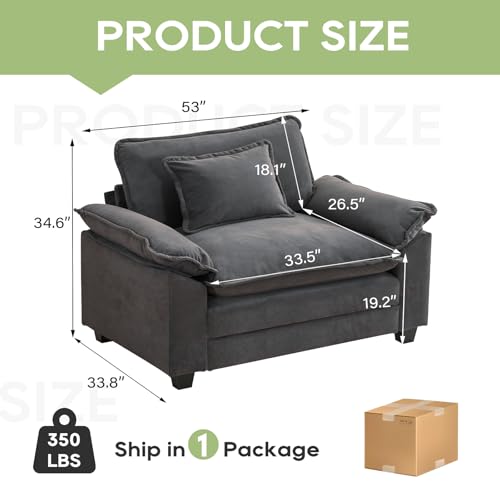 53" Modular Sectional Sofa, Comfy Single Sofa Deep Cloud Couch | Couches for Living Room, Modular Couch, Deep and Wide Seat, Velvet Sofa Sleeper with Throw Pillows, Blue Grey - color: Blue Gray, size: 53 Inch