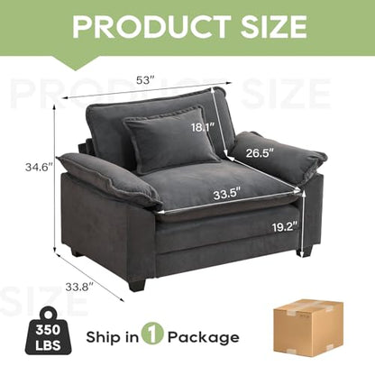 53" Modular Sectional Sofa, Comfy Single Sofa Deep Cloud Couch | Couches for Living Room, Modular Couch, Deep and Wide Seat, Velvet Sofa Sleeper with Throw Pillows, Blue Grey - color: Blue Gray, size: 53 Inch