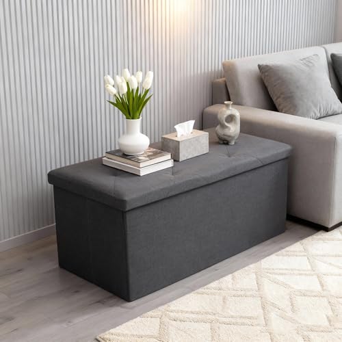 43 inch Storage Ottoman Bench, Folding Storage Bench Ottoman, for Bedroom, Living Room, and Utility Room, Grey (43.3'' W) - size: 15"D x 43.3"W x 15"H
