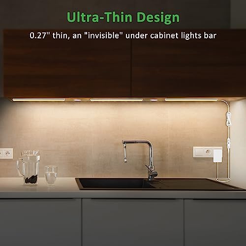 maylit Under Cabinet Lights Plug in, 3 Pcs 12 Inch Ultra Thin Under Cabinet Lighting, Super Bright Warm White Under Counter Lights for Kitchen, Dimmable Light for Cabinet, Counter, Workbench, Desk | Warm White Dimmable Lighting for Kitchen Cabinets, Count