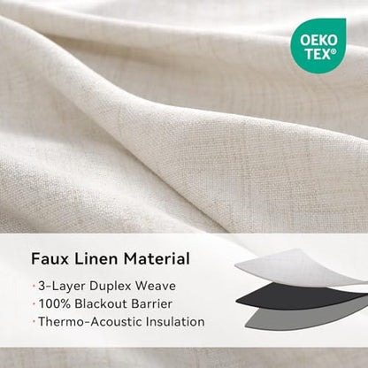 100% Blackout Linen Textured Curtains 84 Inch Long, Beige | 100% Blackout Shield, Light Blocking, Thermal Insulated, Grommet Window Curtains for Bedroom/Living Room, 50"x84", 2 Panels - color: Alba | Beige, size: 50"W x 84"L (Pack of 2)