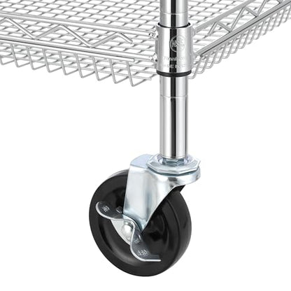 Finnhomy 4 Tier Heavy Duty Commercial Grade Rolling Cart with Handle Bar, Metal Wire Utility Cart with Wheels, Kitchen Service Trolley on Wheels, Shelf Size 18" D x 36" W, NSF, Chrome - size: 36"L x 18"W x 46.4"H-4 Tier, style: Chrome Cart