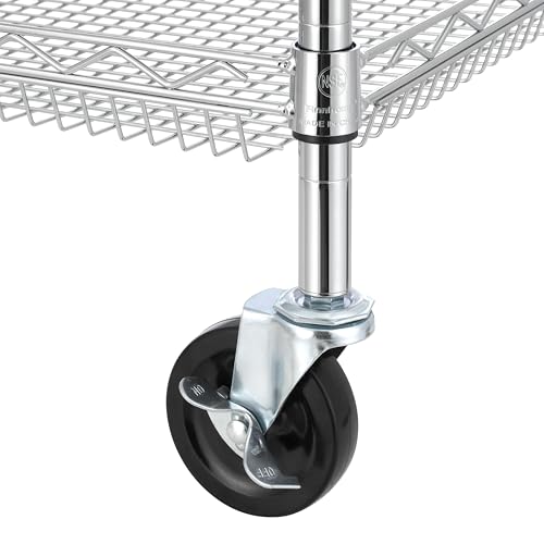 Finnhomy 4 Tier Heavy Duty Commercial Grade Rolling Cart with Handle Bar, Metal Wire Utility Cart with Wheels, Kitchen Service Trolley on Wheels, Shelf Size 18" D x 36" W, NSF, Chrome - size: 36"L x 18"W x 46.4"H-4 Tier, style: Chrome Cart