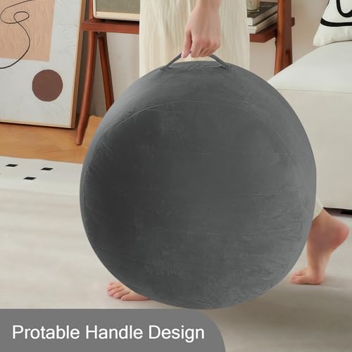 MeMoreCool Round Pouf Ottoman Foot Rest 20x15 Inches, Dark Grey | Dark Grey Round Pouf Footstool, Soft Foam Stuffed Circle Foot Rest for Living Room - color: Striped Dark Grey
