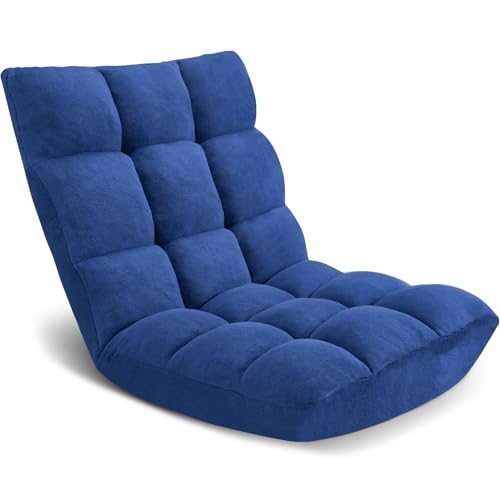 Floor Chair 14 Adjustable Positions w/Back Support, Padded Lazy Sofa w/Breathable Cotton & Skin-Friendly Coral Velve for Reading Meditating Gaming,Navy - color: Navy