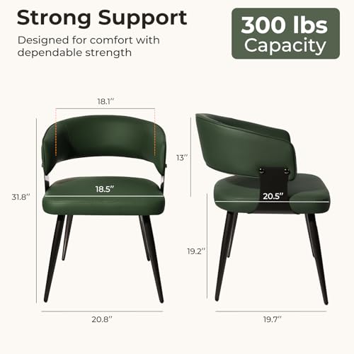 Dining Chairs Set of 2, Modern Upholstered Faux Leather Kitchen Chairs with Curved Back, Easy to Assemble & Clean for Dining Room, Restaurant, Cafe, Green | Faux Leather Upholstery, Curved Back, Metal Legs, Easy Clean, Dining Room, Kitchen, Breakfast Nook