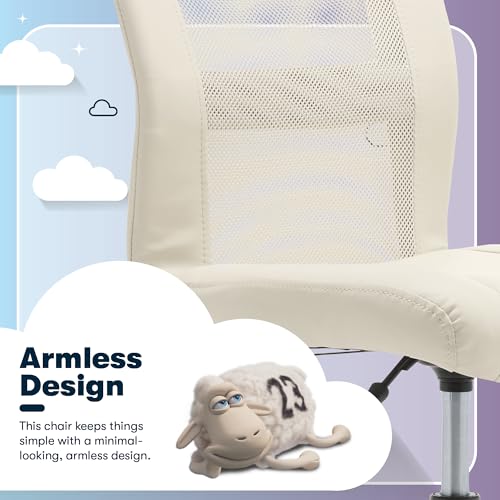 Serta Armless Small Home Desk Chair with Wheel, Ergonomic Mesh Office Chair | Essentials, Leather & Foam Cushioned Seat, Adjustable Height, Bedroom & Small Space Vanity Chair, 360° Swivel, Cream White - color: Cream White