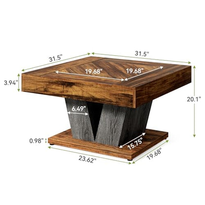 LITTLE TREE Square Coffee Table, Modern Rustic Coffee Table for Living Room, Wooden Table with Adjustable Feet, Brown - color: Brown + Black