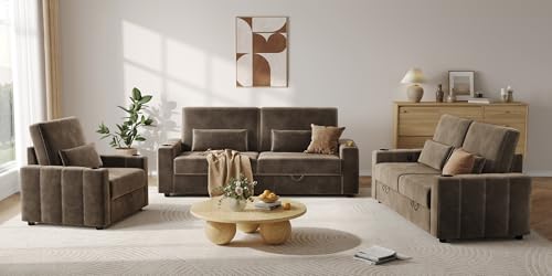 COPIAE Loveseat Sofa, Larger Couch Velvet Fabric with Storage, Charging Ports, Heightened Backrests, Removable Cover Modern Comfy Couches Easy Assembly for Living Room,88 Inch Dark Brown - color: Dark Brown