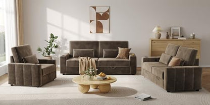 COPIAE Loveseat Sofa, Larger Couch Velvet Fabric with Storage, Charging Ports, Heightened Backrests, Removable Cover Modern Comfy Couches Easy Assembly for Living Room,88 Inch Dark Brown - color: Dark Brown