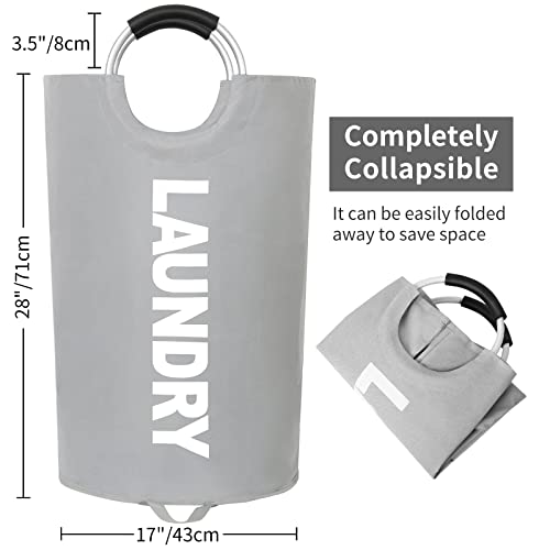 82L Large Laundry Basket Hamper with Handles, Light Gray | Collapsible Dirty Clothes Basket Waterproof Fabric, Tall Foldable Freestanding Bin Laundry Hamper for Dorm Bathroom & Bedroom - color: Light Gray, size: 115 Litres